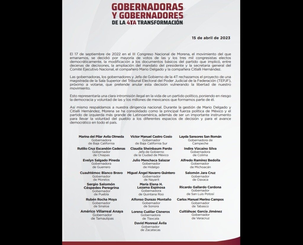 Apoyan Gobernadores prórroga de Delgado en Morena