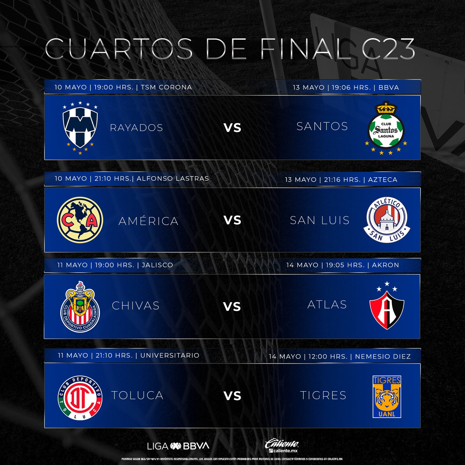 Cuartos de Final: América-San Luis se jugará miércoles y sábado; y el Clásico Tapatío Chivas-Atlas, jueves y domingo