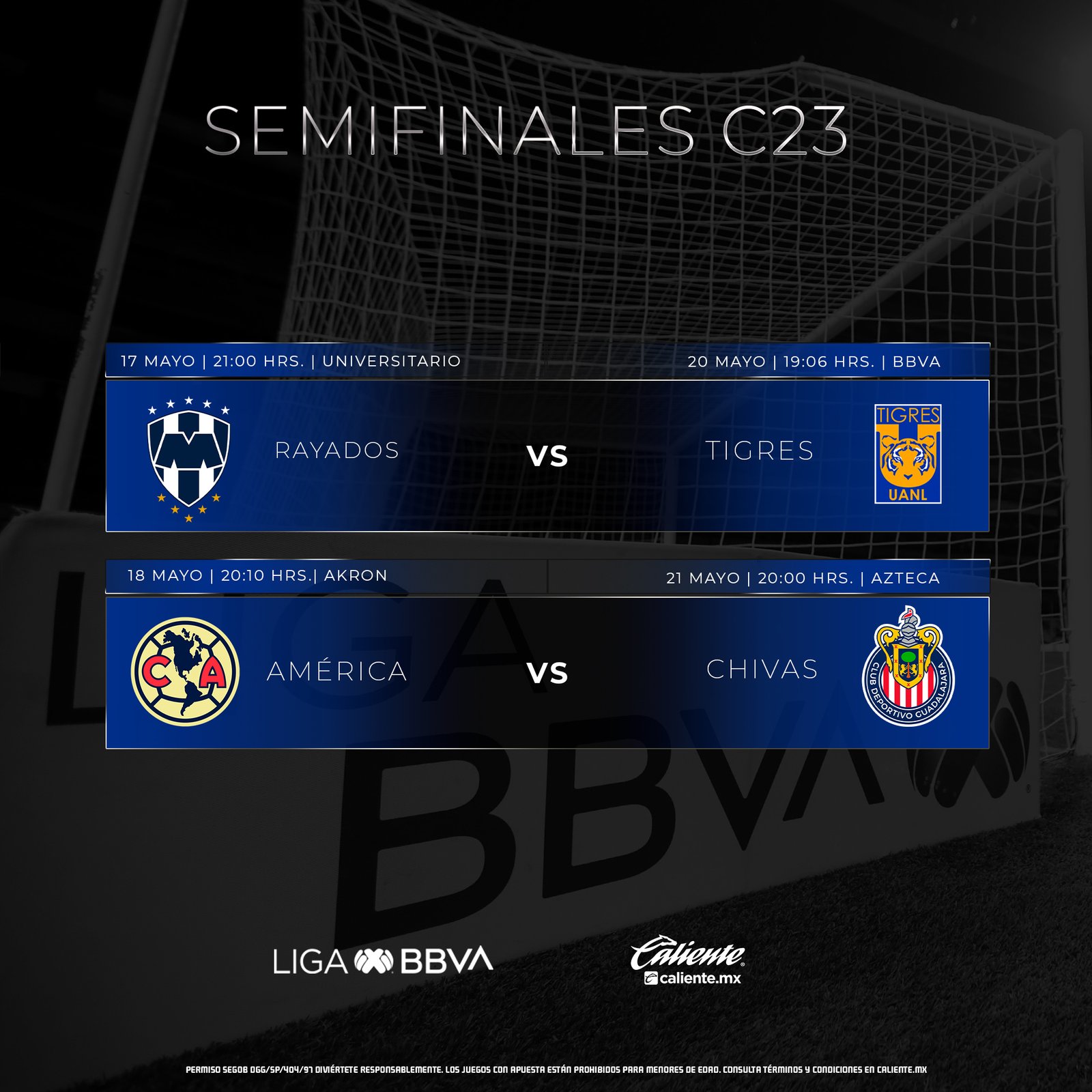 Horarios de los juegos de ida y de vuelta de la etapa de semifinales del Clausura 2023