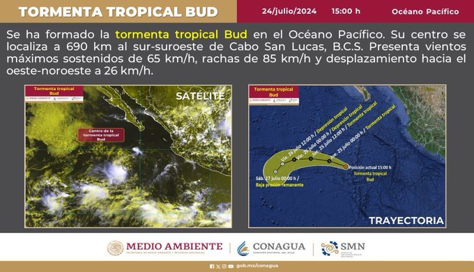 Se forma la tormenta tropical “Bud” en el Pacífico